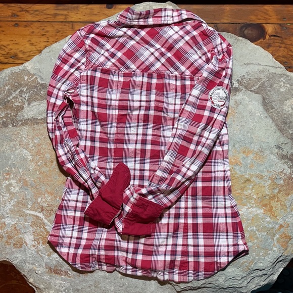 size S - Guess Cheery Cherry Plaid sparkly pretty fitted feminine classic style - Picture 13 of 16